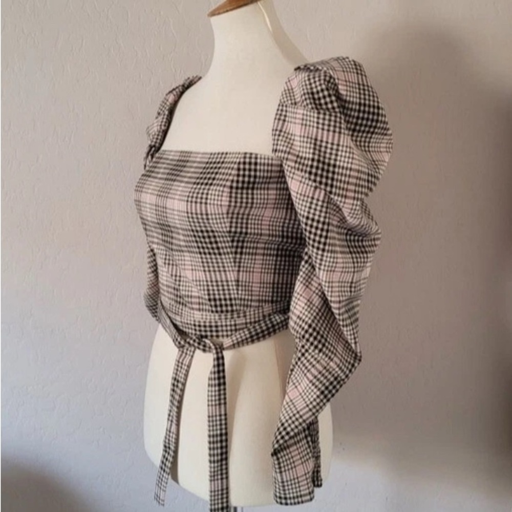 MARE MARE Chic Plaid Puff Sleeve Blouse